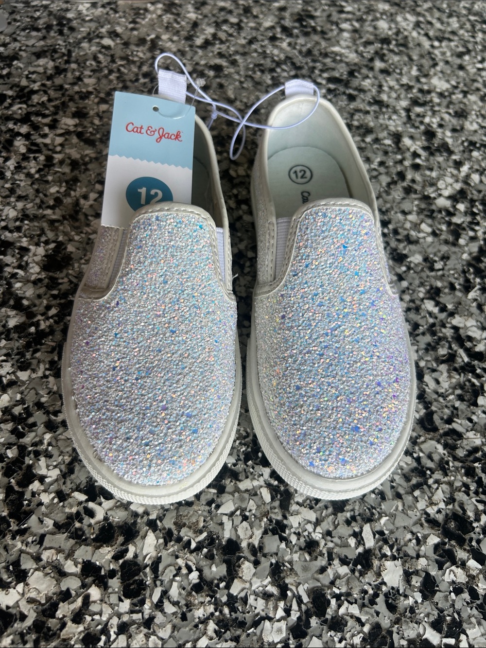 Cat & Jack Girls' Iridescent Glitter Slip-On Sneakers - Silver